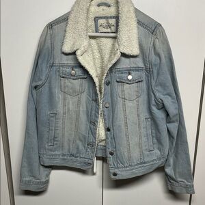 Denim Distressed Jacket with Sherpa Lining